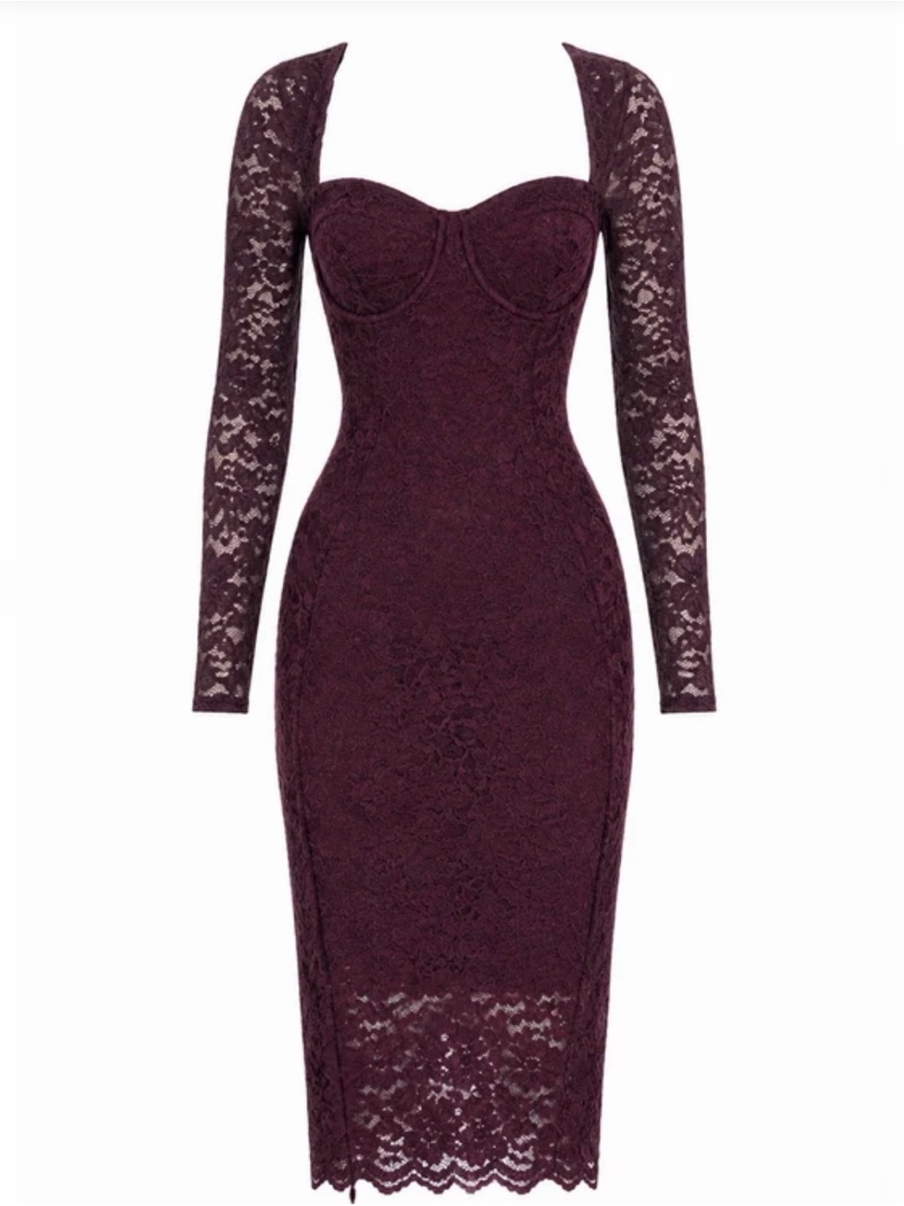 TA3 Seamed Lushy Long Sleeve Lace Midi Dress VIRAL Lace Garnet Size 3XL NWT $298 - Picture 3 of 8